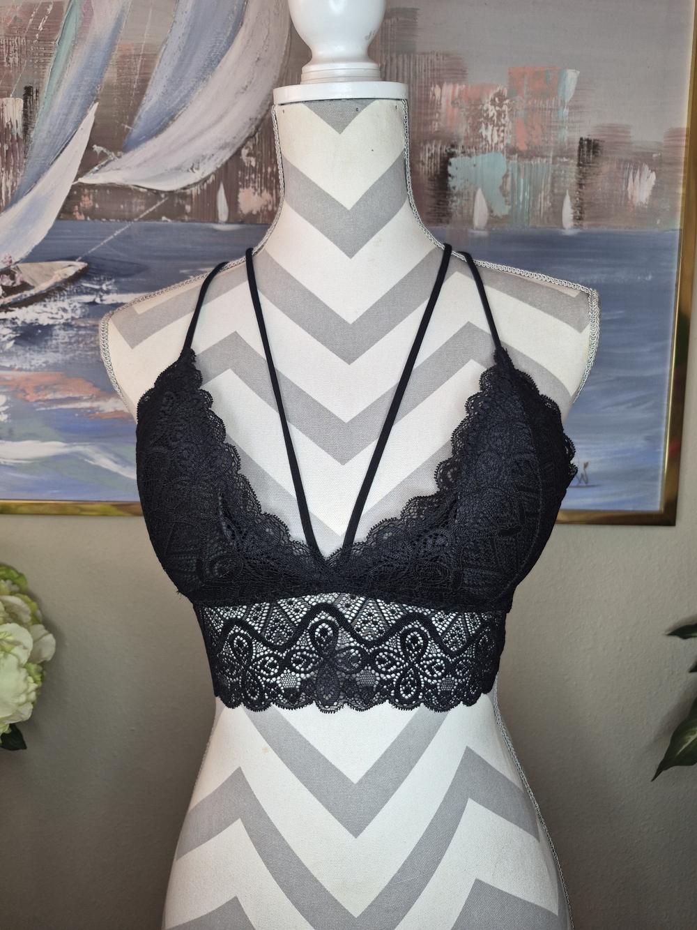 Black Lace Bralette with Strappy Detail